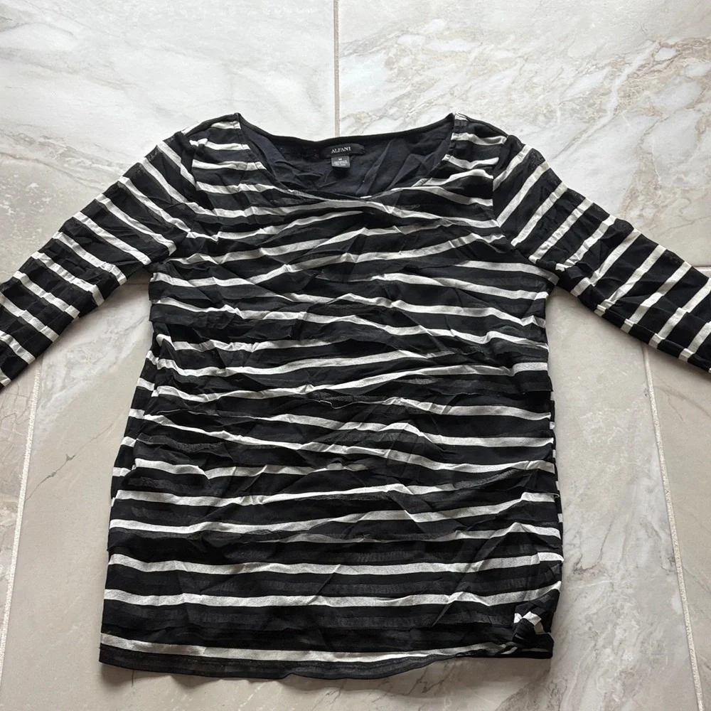Alfani Black and White Striped Long Sleeve Top - Picture 1 of 3